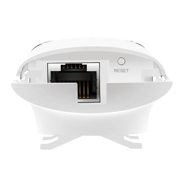 TP-Link EAP110-Outdoor Ethernet port and reset button close-up for PoE connectivity