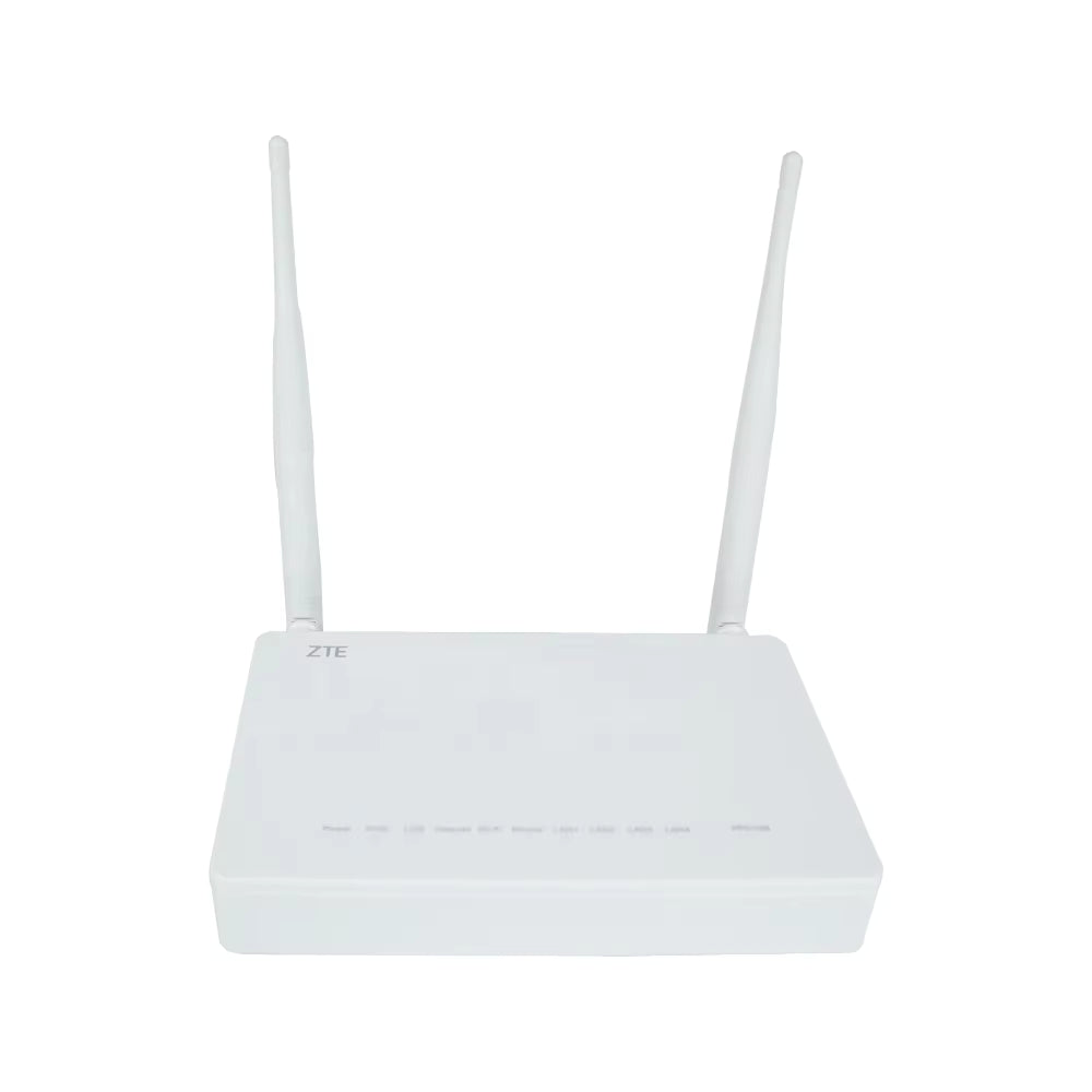 ZTE F660V9 XPON dual-band WiFi router front view with LED indicators and two antennas
