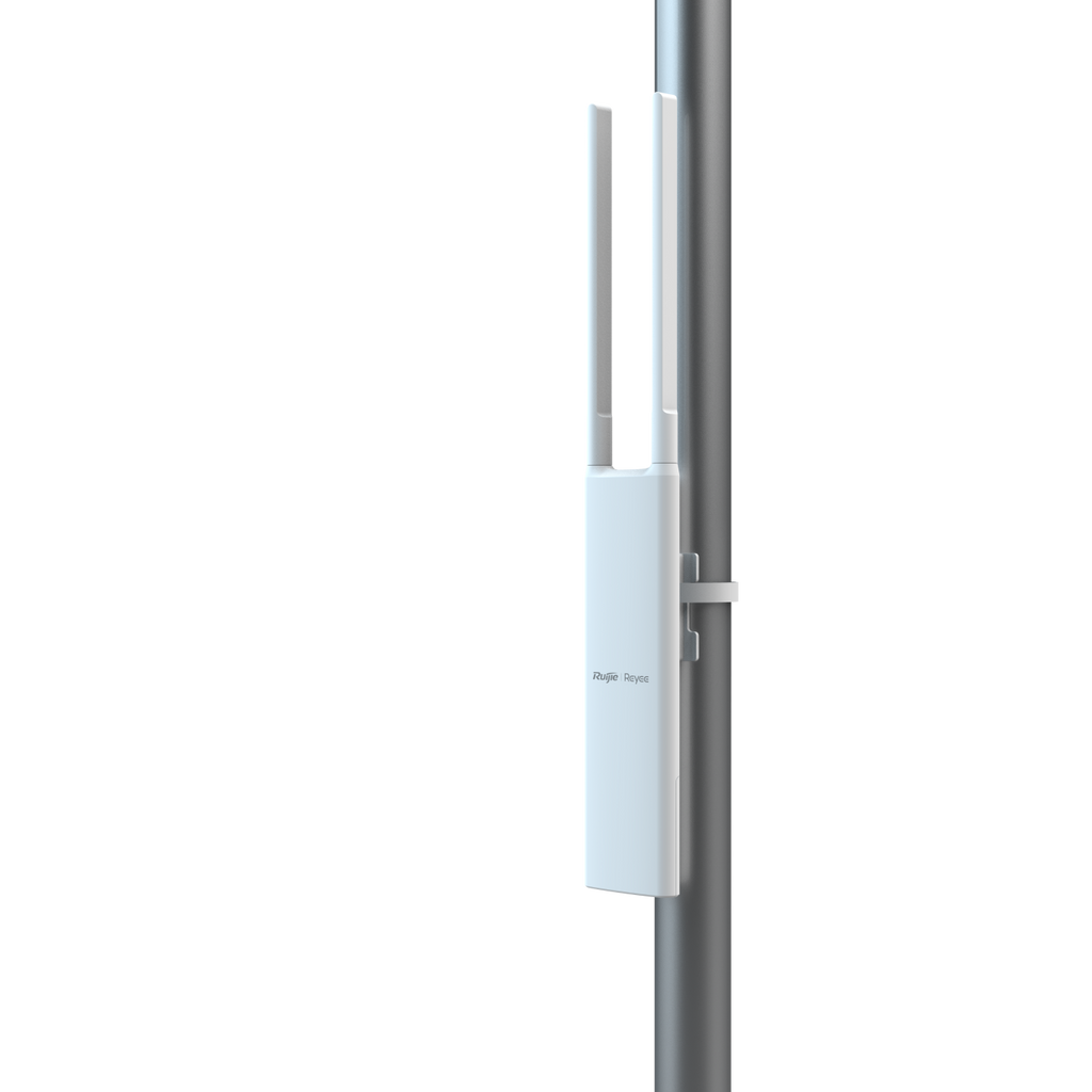 Ruijie RG-RAP52-OD outdoor mesh access point mounted on pole with dual antennas