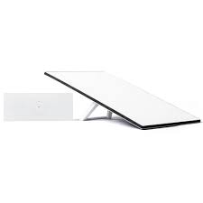 The Starlink Mini includes a white rectangular satellite dish with a stand and phased-array antenna, angled beside a matching modem—designed for portable satellite internet.