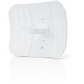 A white directional outdoor CPE device with a central connector and slots for mounting.