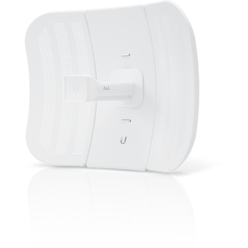 A white directional outdoor CPE device with a central connector and slots for mounting.