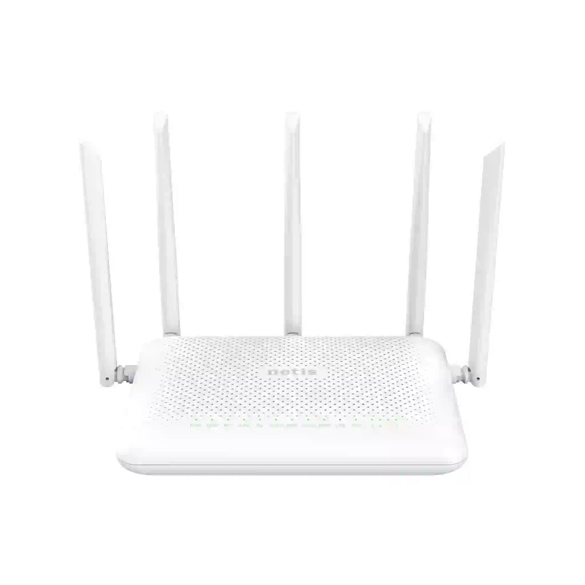 Netis GP3001 AX3000 WiFi 6 GPON router front view with multiple antennas and LED indicators